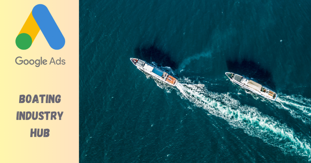 Google Ads logo with two boats competing on the water with one slightly ahead